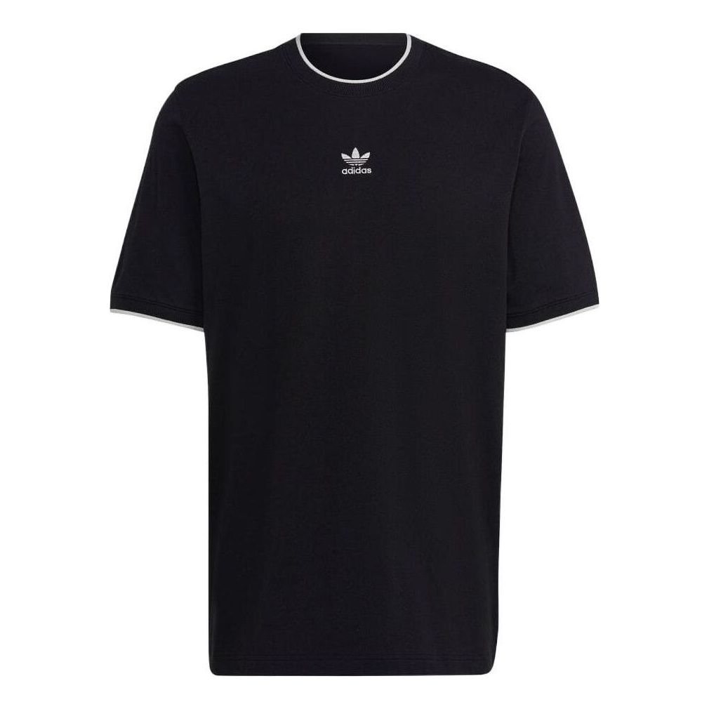 Men's adidas originals Solid Color Logo Casual Round Neck Short Sleeve Black T-Shirt HK7305