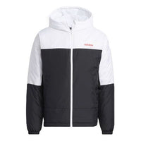 Men's adidas neo Dwn Cb Brd Jk Large Logo Printing Contrasting Colors Stay Warm Hooded Down Jacket Black H45258