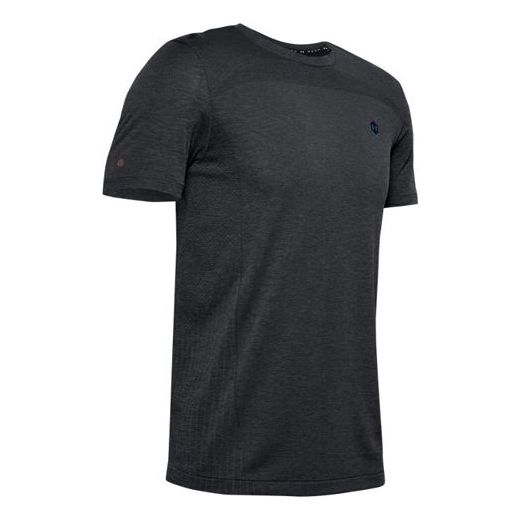 Men's Under Armour Rush Seamless Fitted Casual Sports Round Neck Breathable Short Sleeve Black 1351448-001
