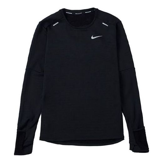 Men's Nike Solid Color Training Sports Round Neck Long Sleeves Black T-Shirt DD5650-010