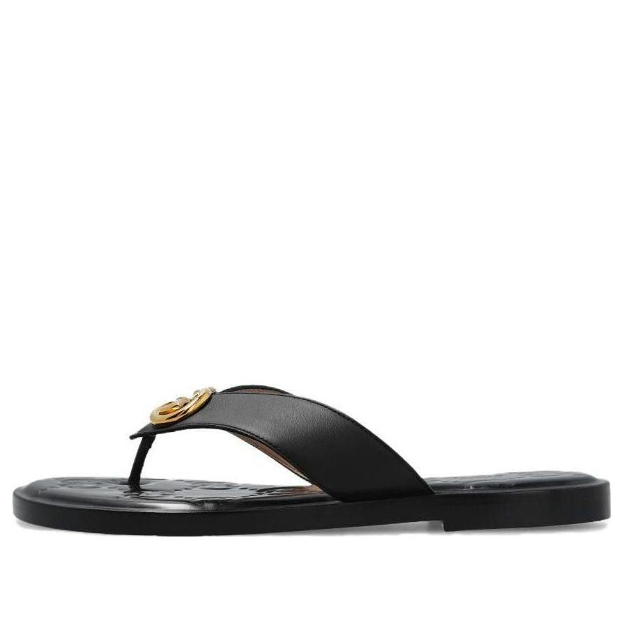 (WMNS) Gucci Interlocking G thong sandal 'Black Leather' 695207-A3N00-1000