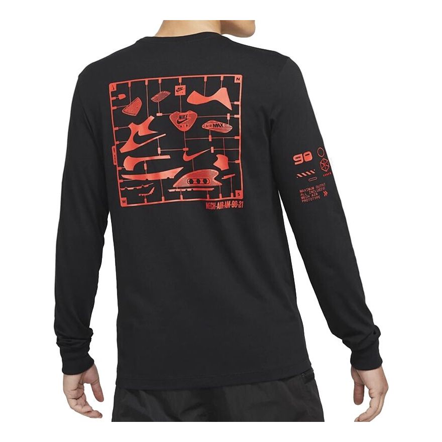Men's Nike Air Back Print Sports Round Neck Long Sleeves Black T-Shirt DJ1380-010