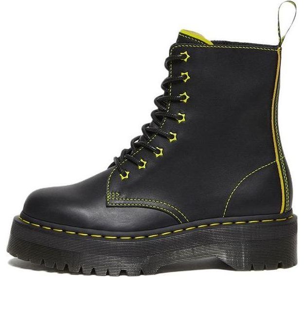 Dr. Martens Jadon II Boot Neon Star Leather Platforms 'Black Yellow' 27617002