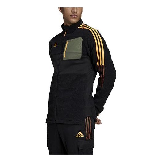 adidas Soccer/Football Sports Stripe Suede Stand Collar Logo Jacket Black H33668