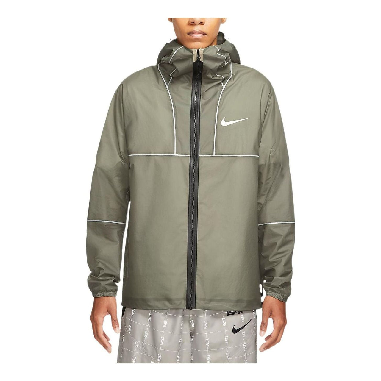 Men's Nike Casual Blue Logo Printing Hooded Jacket Light Army Green DD3798-320
