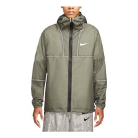 Men's Nike Casual Blue Logo Printing Hooded Jacket Light Army Green DD3798-320
