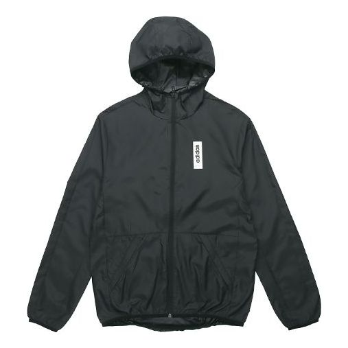 adidas Casual Sports hooded Windproof Woven Jacket Black EI5588