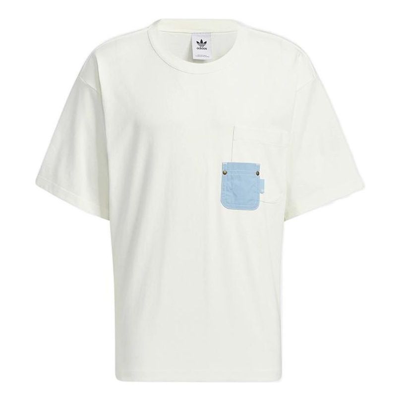 Men's adidas originals Colorblock Pocket Casual Round Neck Short Sleeve White T-Shirt HM7990