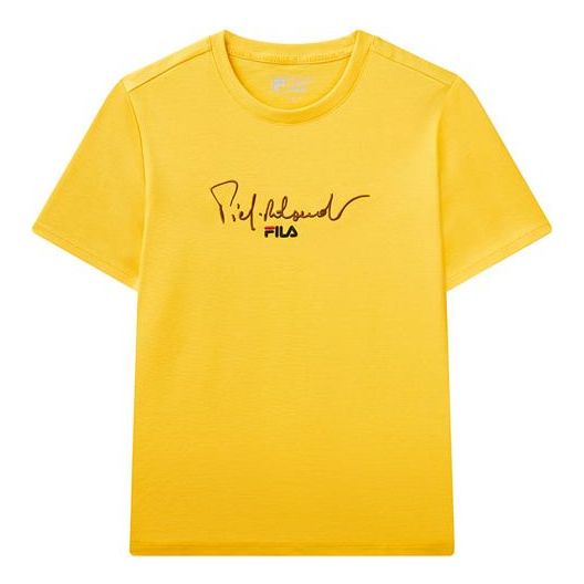 (WMNS) FILA Alphabet Logo Round Neck Casual Short Sleeve Yellow F11W118102-FYE