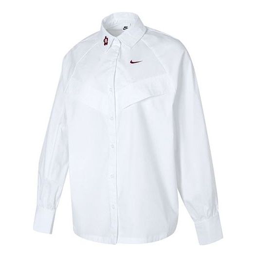 (WMNS) Nike Sportswear Woven Long-Sleeve Shirt 'White' HF1131-100