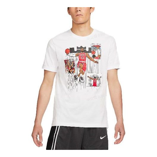 Men's Nike Cartoon Lebron James Shooting Printing Sports Round Neck Short Sleeve White T-Shirt DD0789-100