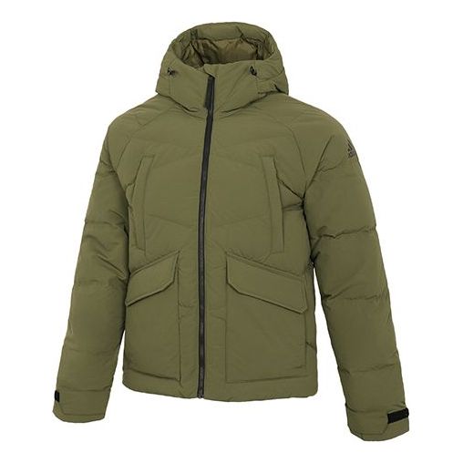 adidas Big Baffle Jkt Casual Sports Adjustable hooded down Jacket Green GT6535