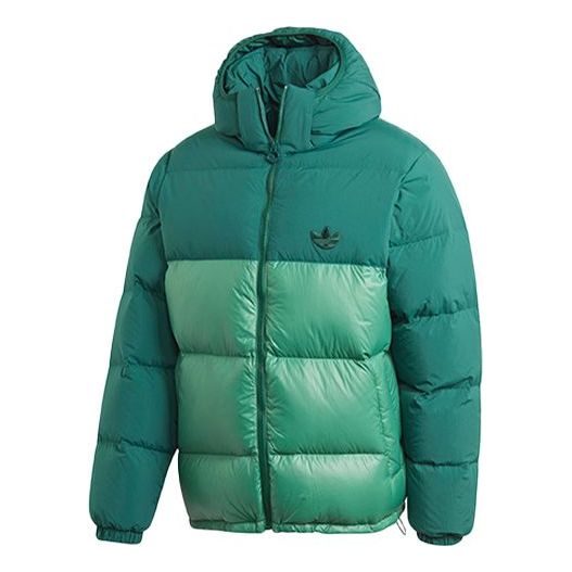 adidas originals Down Regen Puff Stay Warm Splicing Sports hooded down Jacket Green GE1329