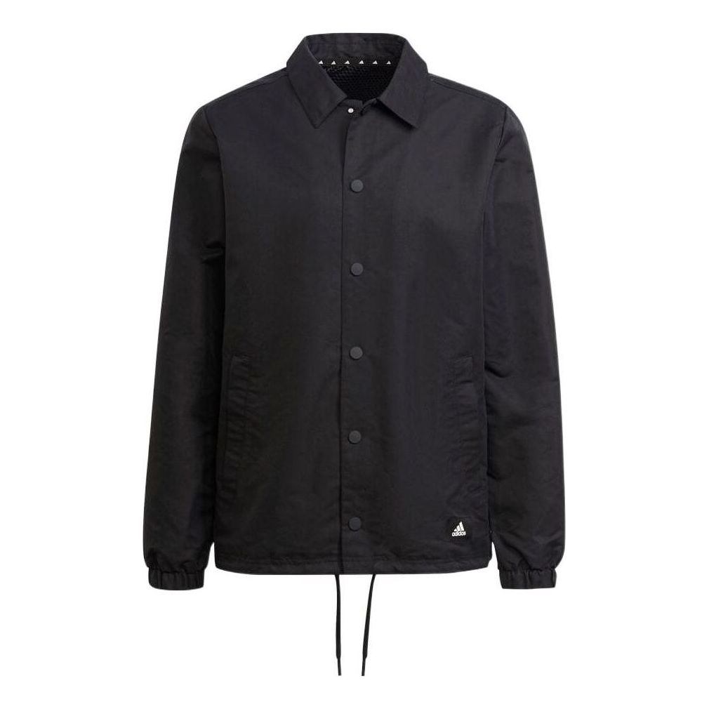 adidas Sportswear Future Icon Coach Jacket Solid Color lapel Long Sleeves Black H39794