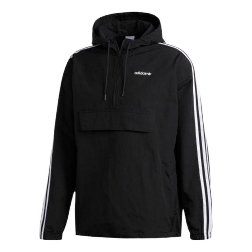 adidas originals Contrasting Colors Stripe Half Zipper Hooded Jacket Black GD2061