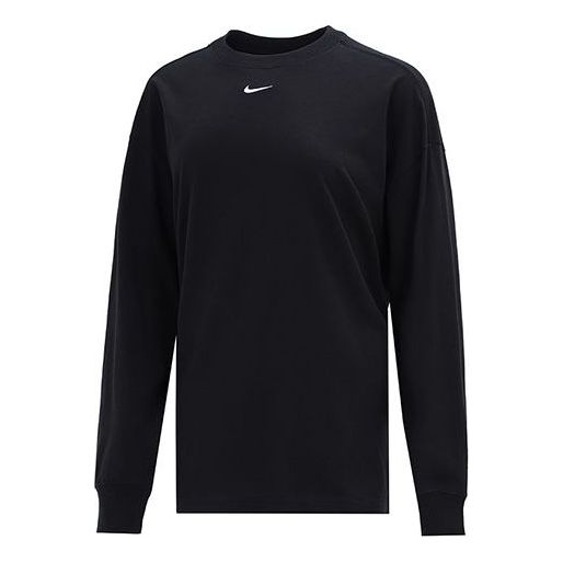 (WMNS) Nike Sportswear Essential Logo Printing Round-neck Sweateshirt Black DM6233-010