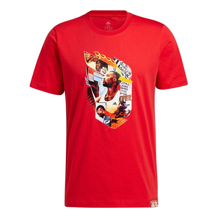 adidas Dame Abstract T Lillard Basketball Sports Cartoon Short Sleeve Red GN9000