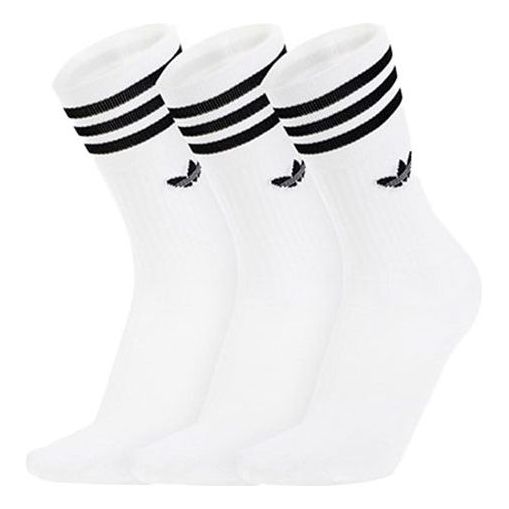adidas originals Solid Color logo Sports Basketball Socks 3 Pairs White DX9091