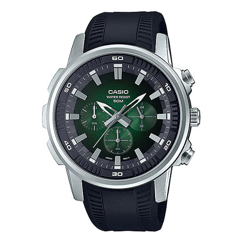 Casio Dress Classic Analog Watch 'Black Green Silver' MTP-E505-3AV