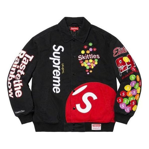 Supreme x Skittles x Mitchell & Ness Varsity Jacket 'Black Multi-Color' SUP-FW21-328