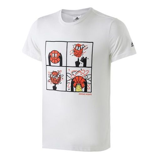 adidas Basketball Cartoon Printing Short Sleeve White DU6858