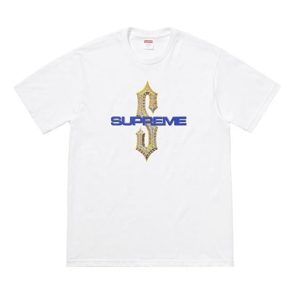 Supreme SS18 Diamonds Tee White Diamond Pattern Printing Short Sleeve Unisex SUP-SS18-0086