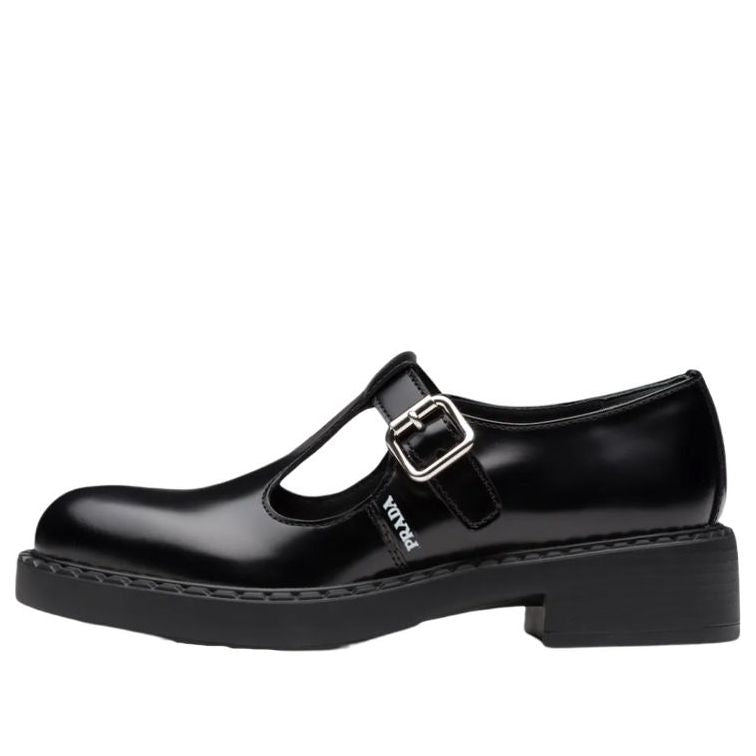 (WMNS) PRADA Brushed-leather Mary Jane T-strap Shoes 'Black' 1E834M_055_F0002_F_B050