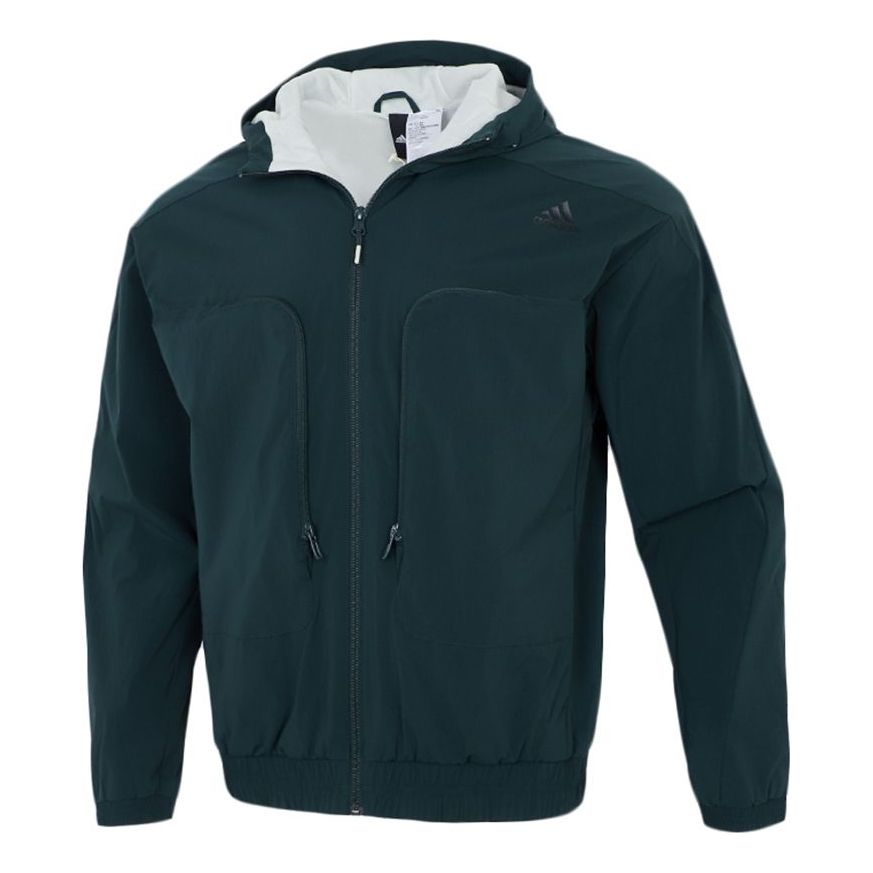 adidas Athleisure Casual Sports hooded Woven Jacket Malachite Green H38401