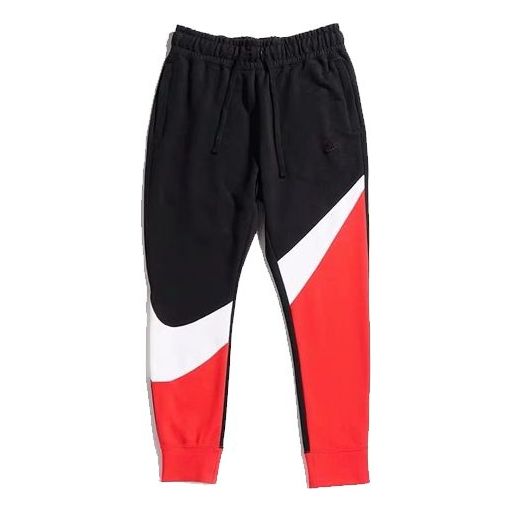 Nike Large Logo Printing Drawstring Sports Long Pants Black Red Blackred AR3087-657
