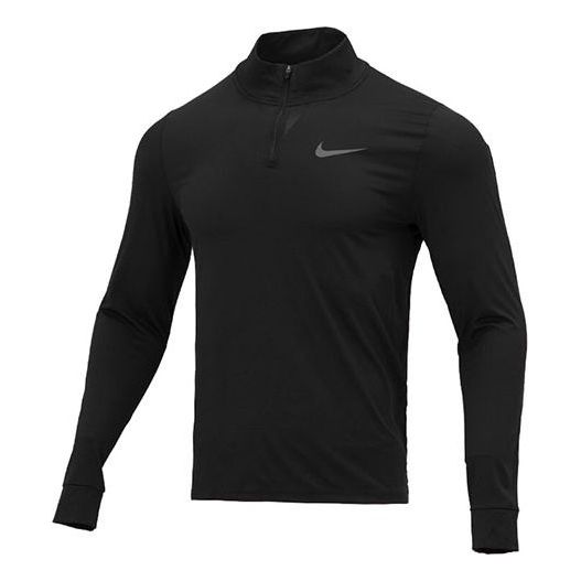 Men's Nike Training Sports Half Zipper Long Sleeves Black T-Shirt DM5504-010
