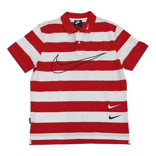 Nike Sportswear Swoosh Stripe Short Sleeve polo Red White Redwhite CJ4910-657
