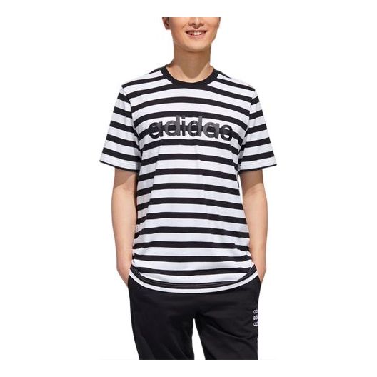adidas neo Stripe Short Sleeve Sports Pullover Black GJ8917