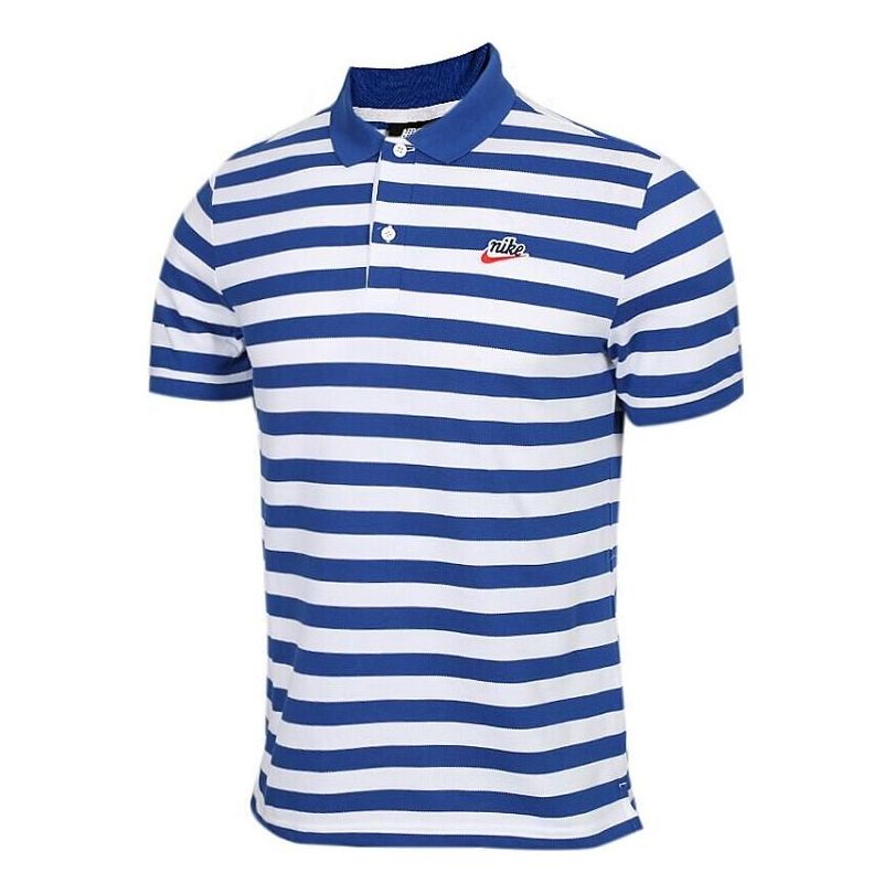 Nike Stripe Cotton Short Sleeve Polo Shirt Blue BQ9075-438