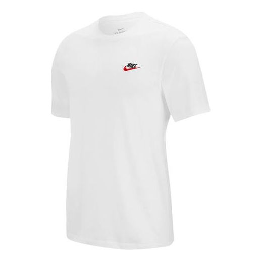 Nike Sportswear Embroidered Logo Micro Mark Solid Color Casual Round Neck Short Sleeve White AR4999-100