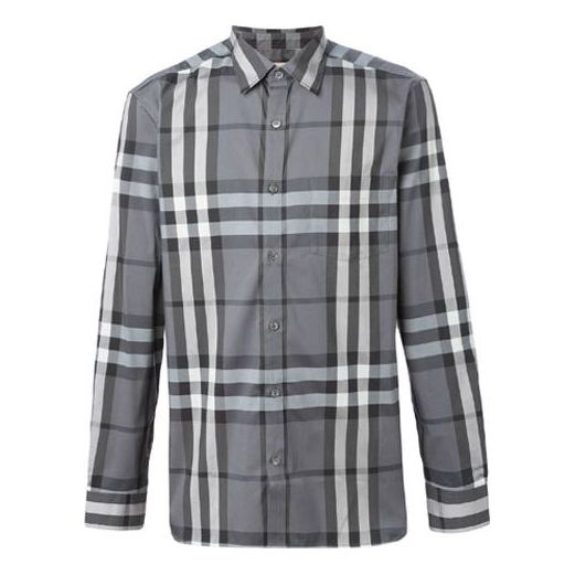 Burberry Plaid Long Sleeve Shirt 'Grey' 39835371