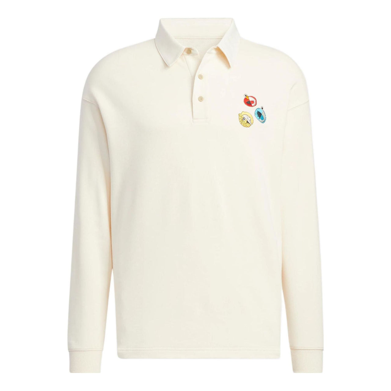 adidas neo x SESAME STREET x JF Crossover Back Logo Printing Pattern Lapel Long Sleeves White Polo Shirt HM9949