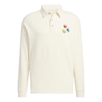 adidas neo x SESAME STREET x JF Crossover Back Logo Printing Pattern Lapel Long Sleeves White Polo Shirt HM9949