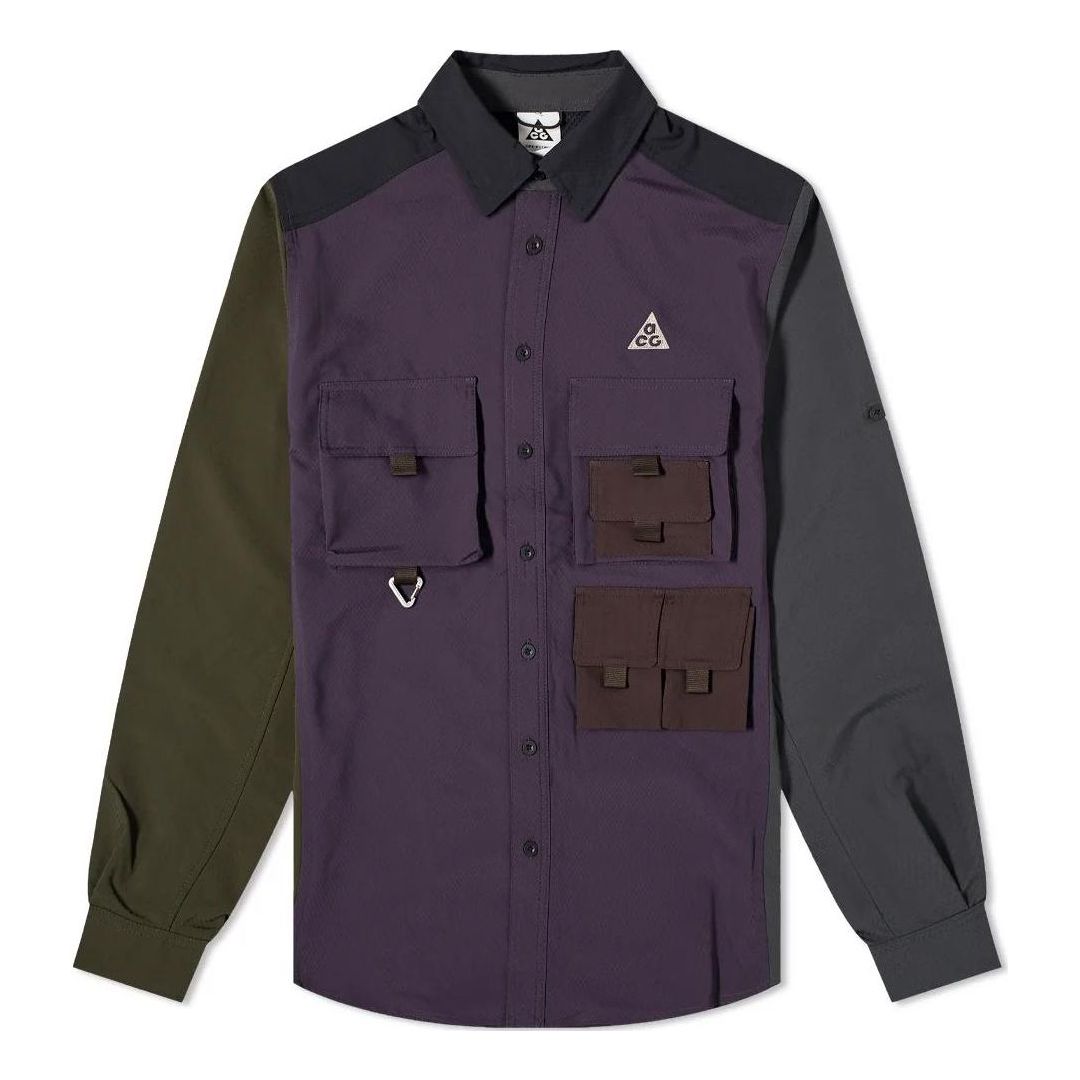 Nike ACG Cargo Multiple Pockets Colorblock Long Sleeves Shirt Purple DB1013-070