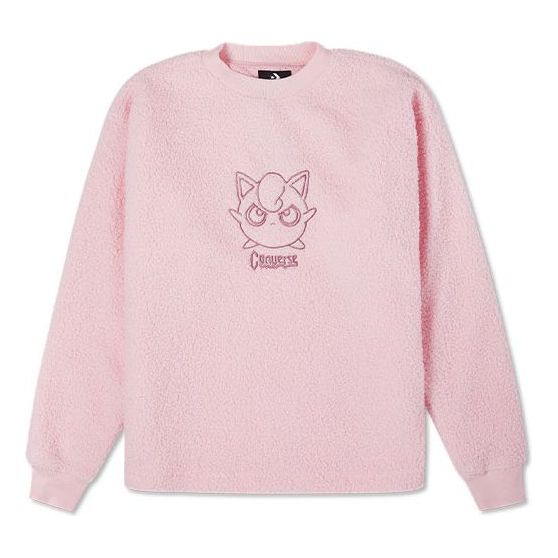 Converse x POKEMON Crossover Cartoon Embroidered Suede Round Neck Pullover Pink 10023902-660