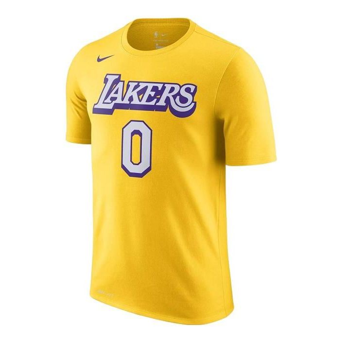 Men's Nike Alphabet Numeric Printing Basketball Sports Short Sleeve City Version Lakers Kuzma No. 0 Yellow T-Shirt BV8795-704