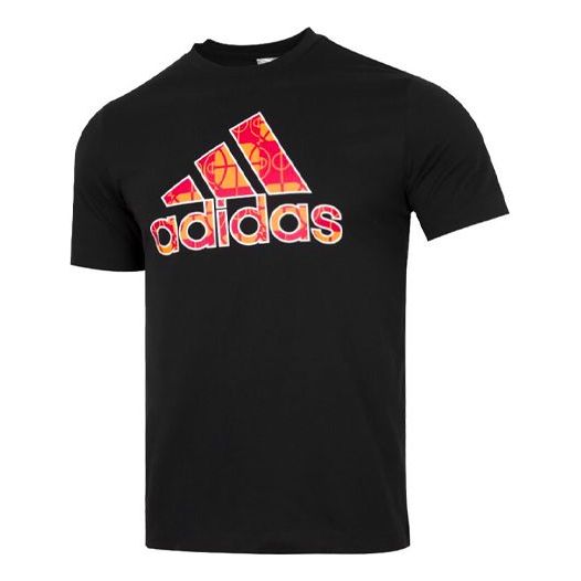 Men's adidas CNY Contrasting Colors Large Logo Pattern Loose Short Sleeve Black T-Shirt HD7928