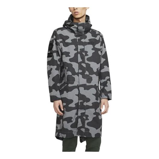 Nike Sportswear mid-length Camouflage hooded Windproof Casual Jacket Gray Dark gray CK2537-084