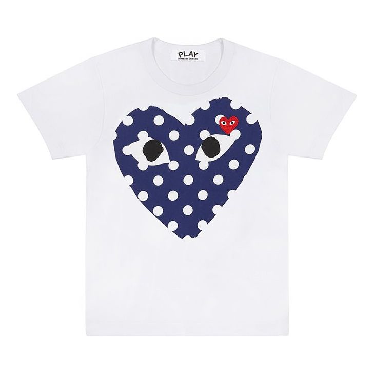 COMME des GARCONS PLAY polka dots Full Heart Short Sleeve 'White Navy' AZ-T234-051-1