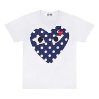 COMME des GARCONS PLAY polka dots Full Heart Short Sleeve 'White Navy' AZ-T234-051-1