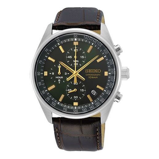 Men's SEIKO Three Eyes Sports Business Belt Watch Black SSB385P1