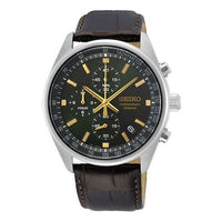 Men's SEIKO Three Eyes Sports Business Belt Watch Black SSB385P1