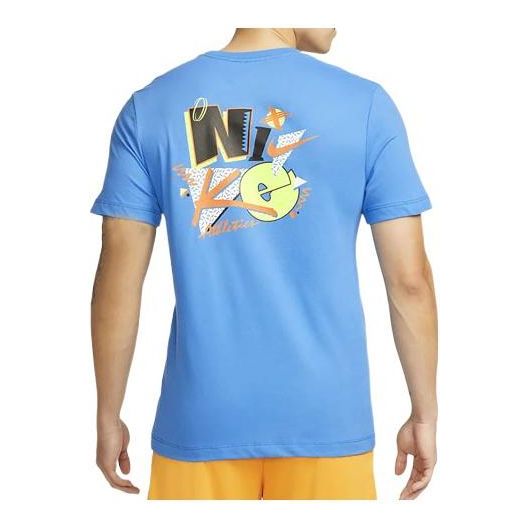 Men's Nike Back Alphabet Logo Round Neck Short Sleeve Blue T-Shirt DM6260-435