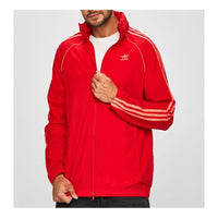 adidas originals Stripe Loose hooded Windbreaker Jacket Red ED6083