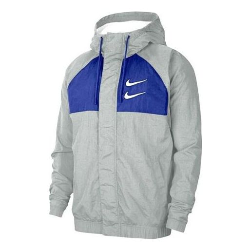 Nike Swoosh Sports Contrasting Colors Printing Alphabet Hooded Jacket Gray CJ4888-073