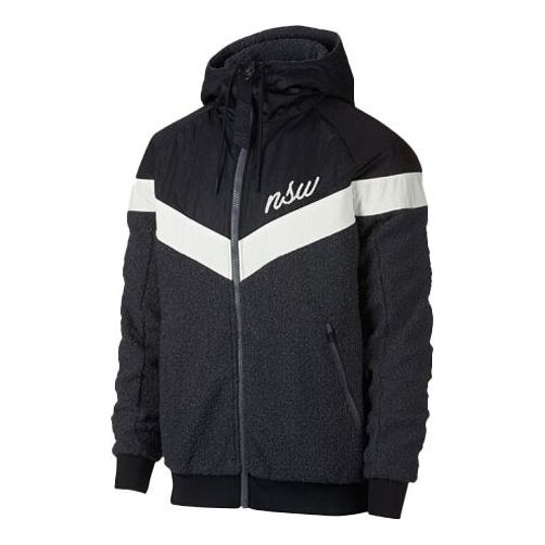 Nike Nsw Sherpa Windrunner Knit Zipper Hooded Jacket Black 930317-010